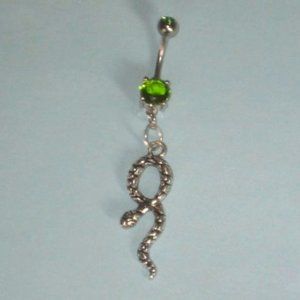 * 5/35*  New Handmade Emerald Green Double Gem Snake Belly Ring 14G